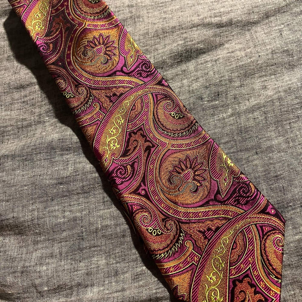 Paisley Silk Tie in Fuchsia, Black, Lime Green, Orange
